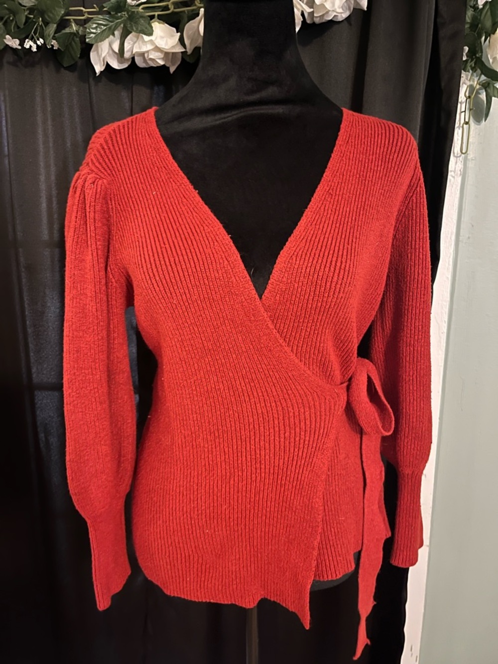 SHEIN Red V-Neck Wrap Knit Sweater